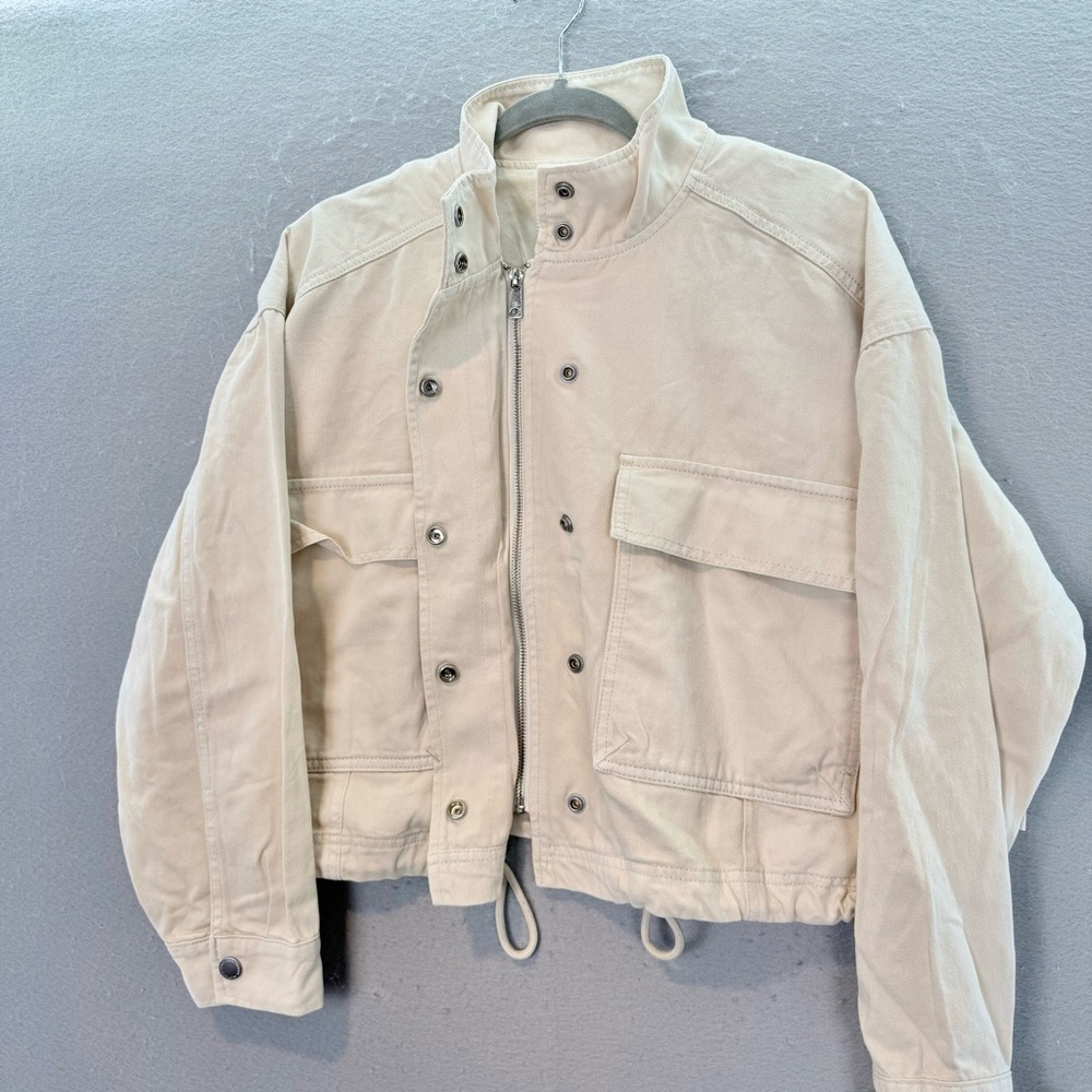 Scotch & Soda New women’s cropped Utility Jacket zip front ivory cotton blend M - Picture 6 of 9
